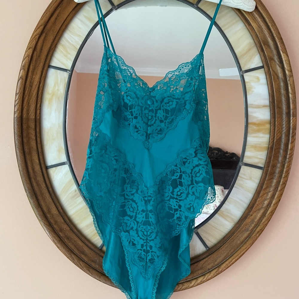 Lassarette Vintage  Lacy Teal Nylon Lingerie Pretty Feminine Teddy Sm